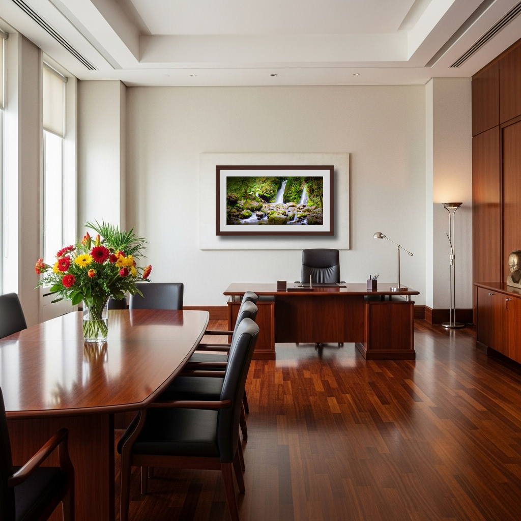 Waterfall Wicklow fine art print displayed in corporate office